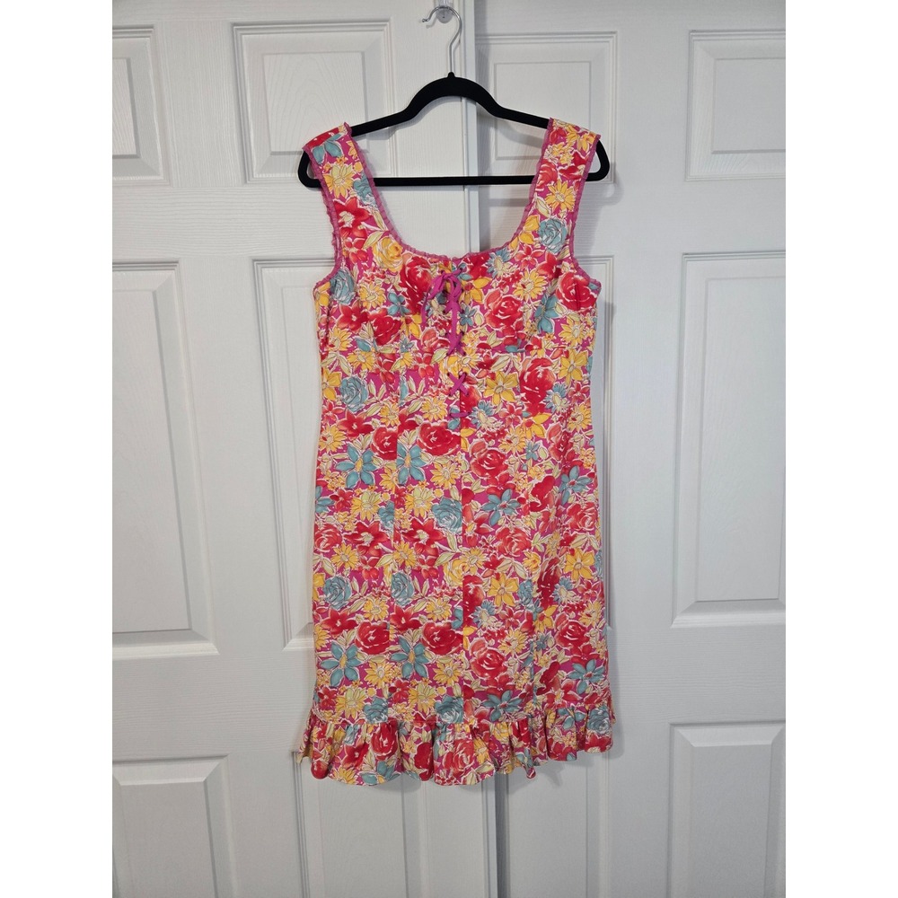 Spenser Jeremy Pink Floral Cotton Lace Up Ruffle Hem Sun Dress Size 10